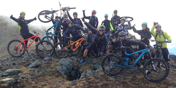 Bike Co staff group shot on mountain with mtb's