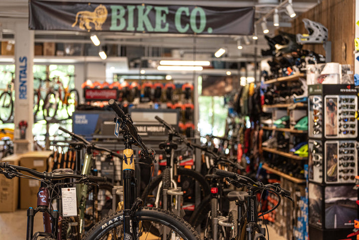 Bike Co Whistler inside the store - Bike merchandise and mountain bike display